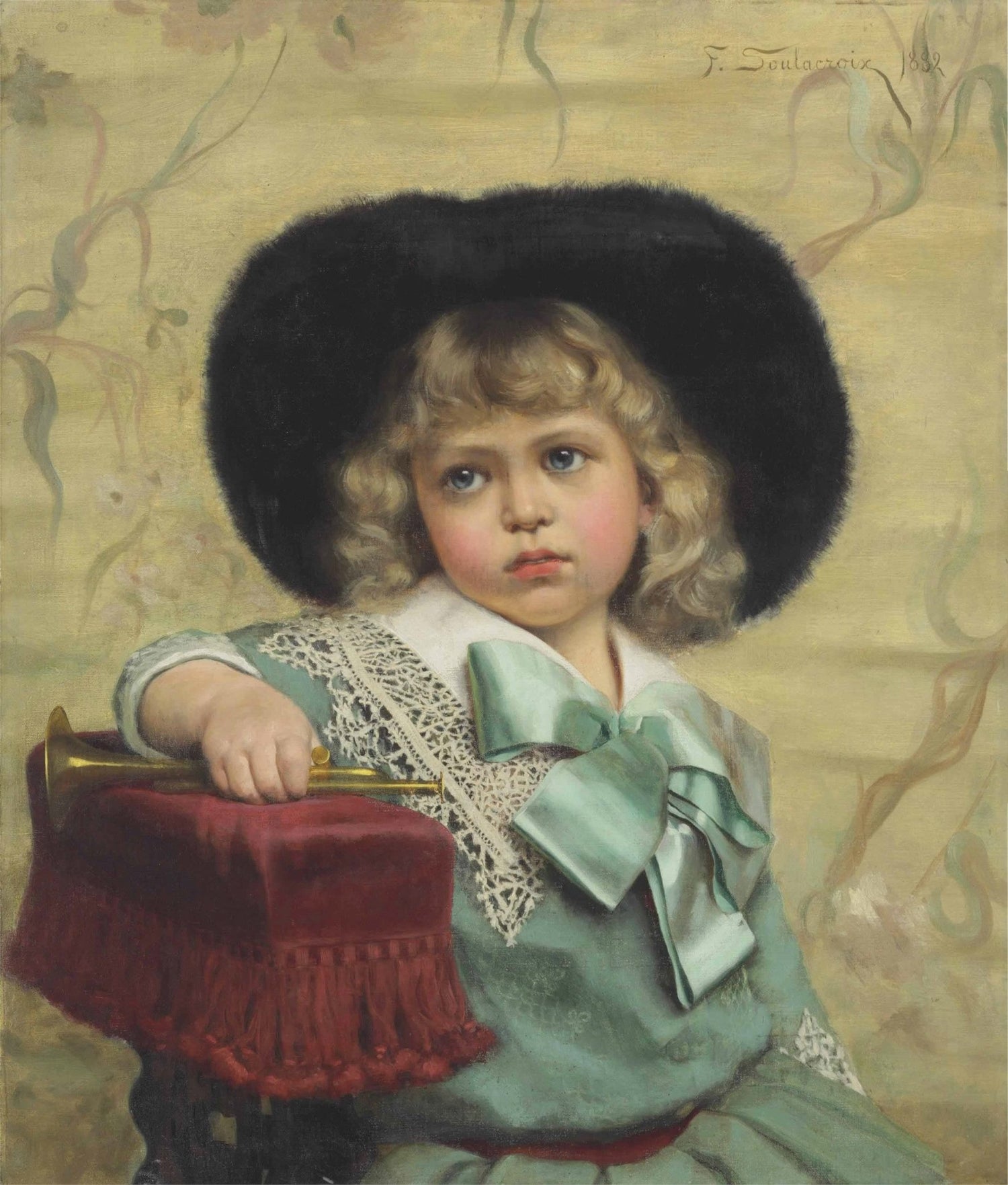 Victorian Child Portrait with Black Hat - People Oil Painting - Oil Painting Haven