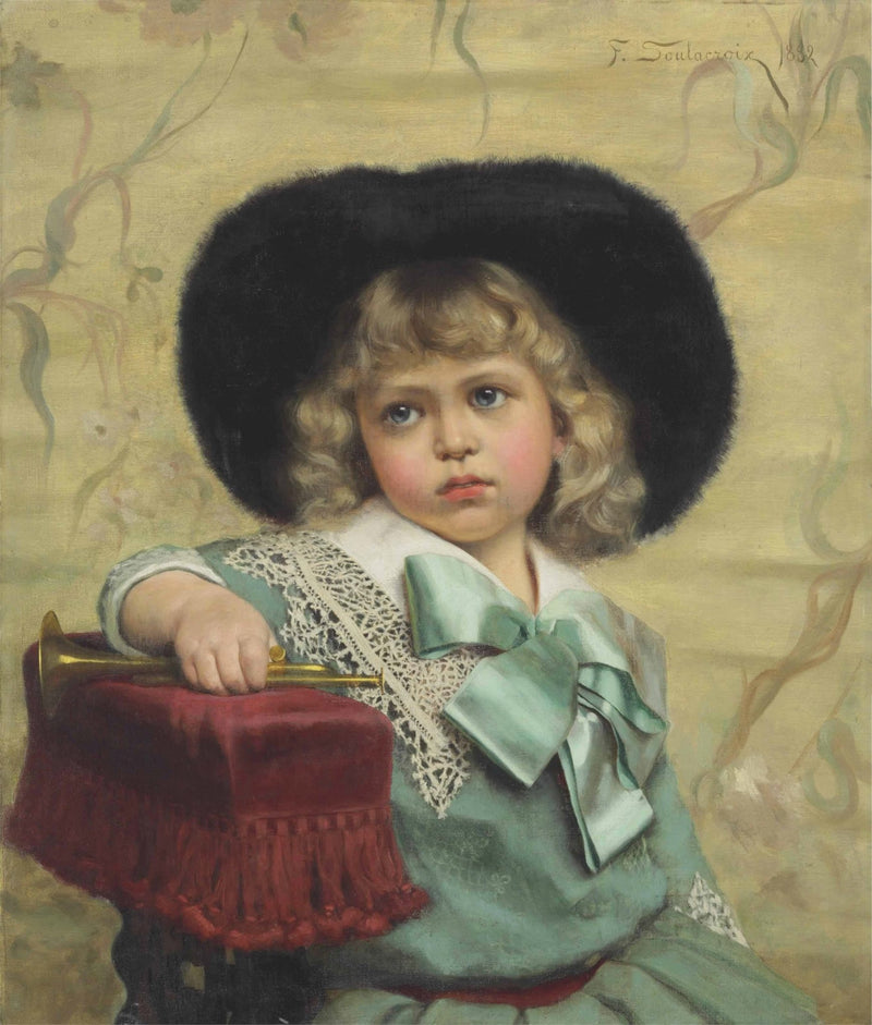 Victorian Child Portrait with Black Hat - People Oil Painting - Oil Painting Haven