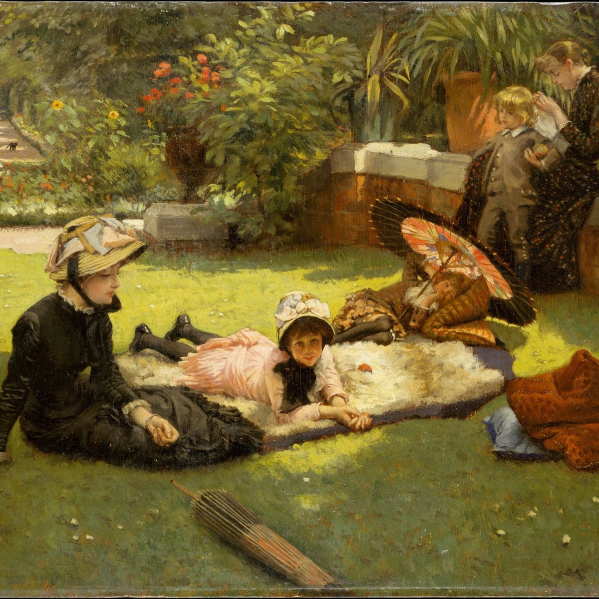Victorian Garden Picnic with Mother and Children - People Oil Painting - Oil Painting Haven