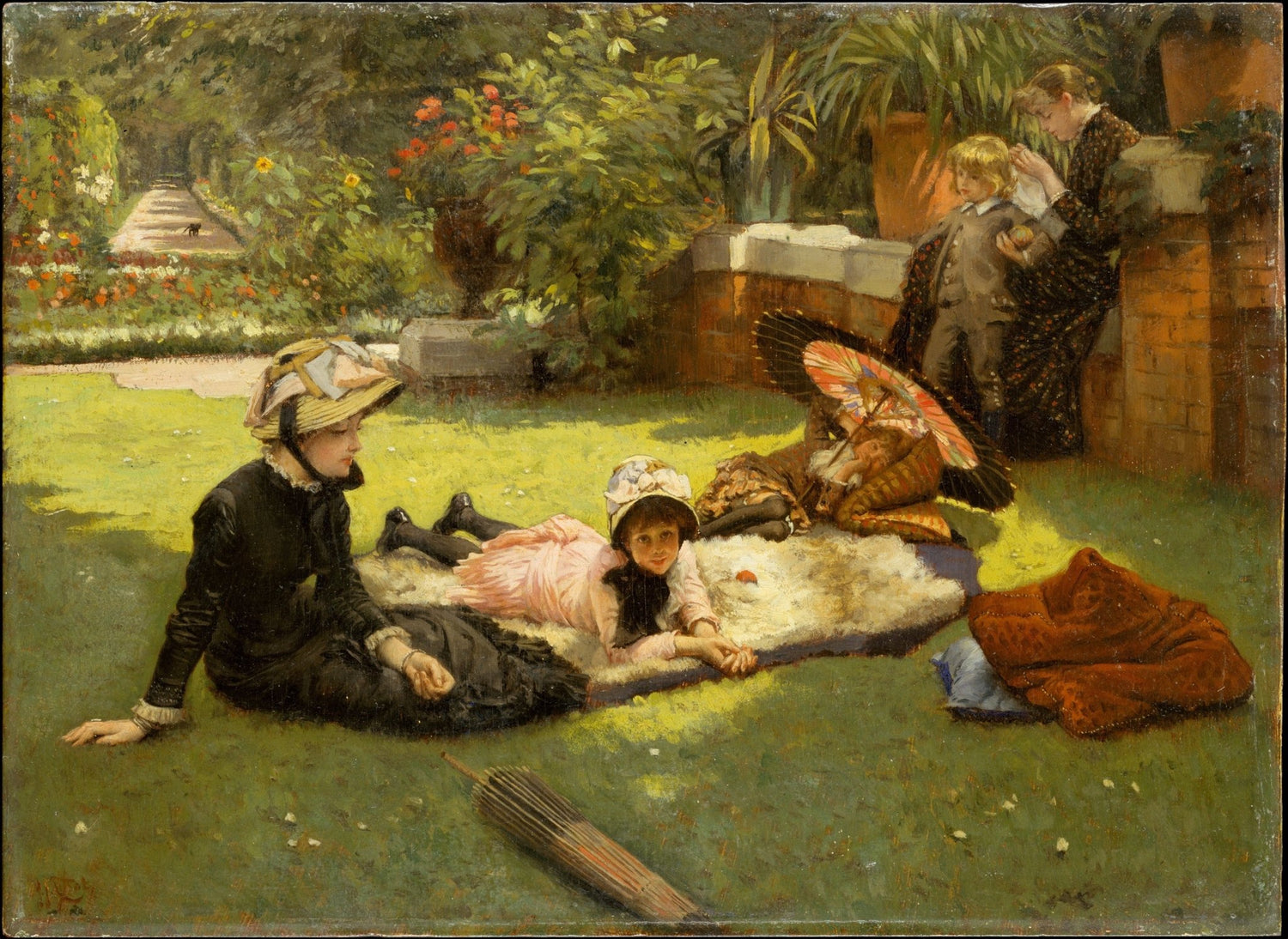 Victorian Garden Picnic with Mother and Children - People Oil Painting - Oil Painting Haven