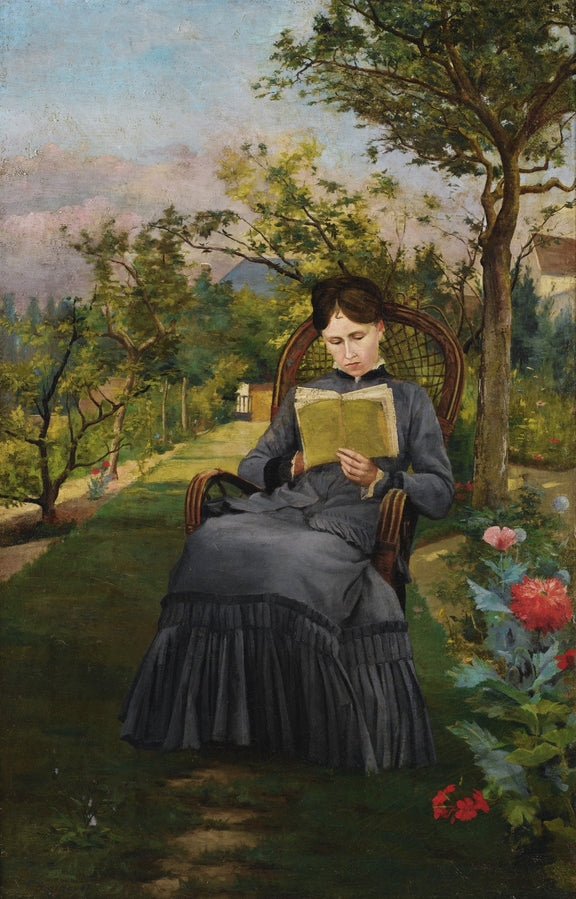 Victorian Woman Reading in Garden Chair - People Oil Painting - Oil Painting Haven