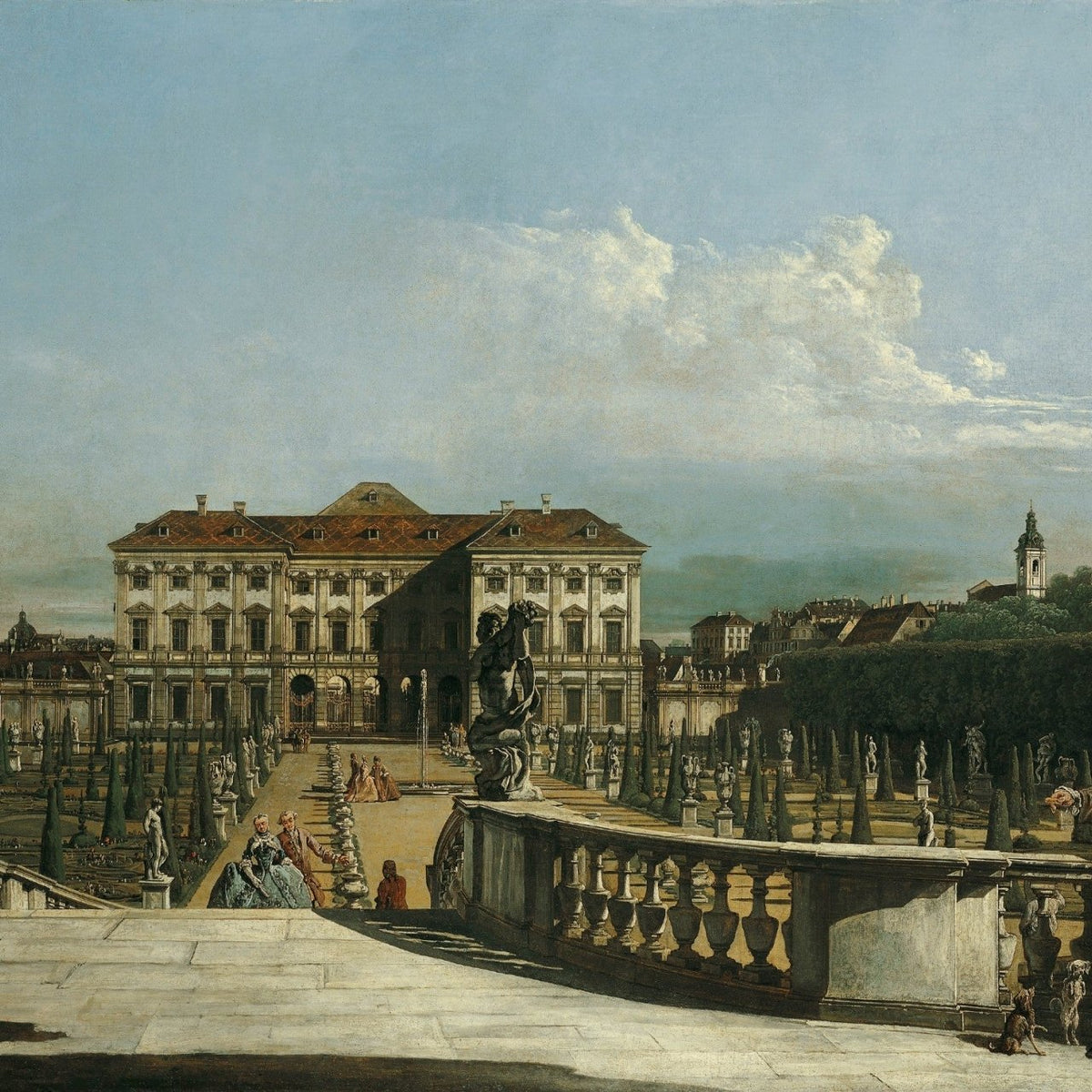 Hand-painted vienna palace garden view with statues landscape oil painting on canvas