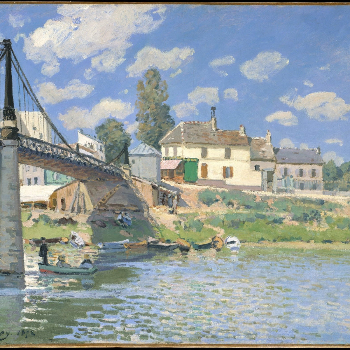 Village Bridge over the River in Summer Light - Landscape Oil Painting - Oil Painting Haven