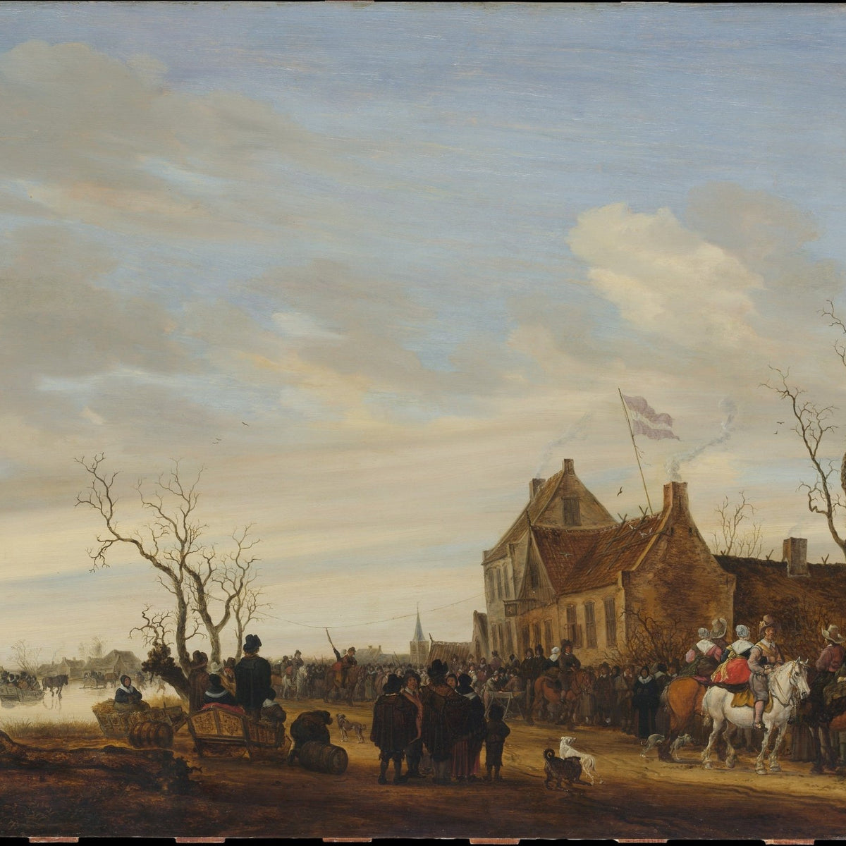 Village Gathering by Frozen River in Winter - People Oil Painting - Oil Painting Haven