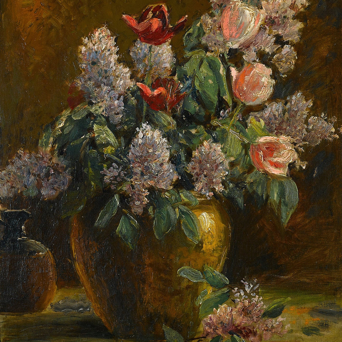 Vintage Flower Bouquet in Golden Vase Canvas Art - Floral Oil Painting - Oil Painting Haven