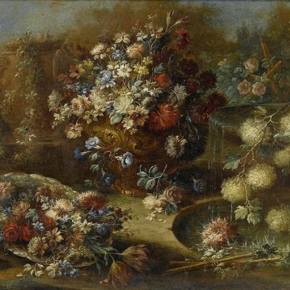 Vintage Garden Flower Arrangement in Urn – Floral Oil Painting - Oil Painting Haven