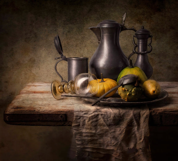 Vintage Pitcher, Goblet and Gourds - Still Life Oil Painting - Oil Painting Haven