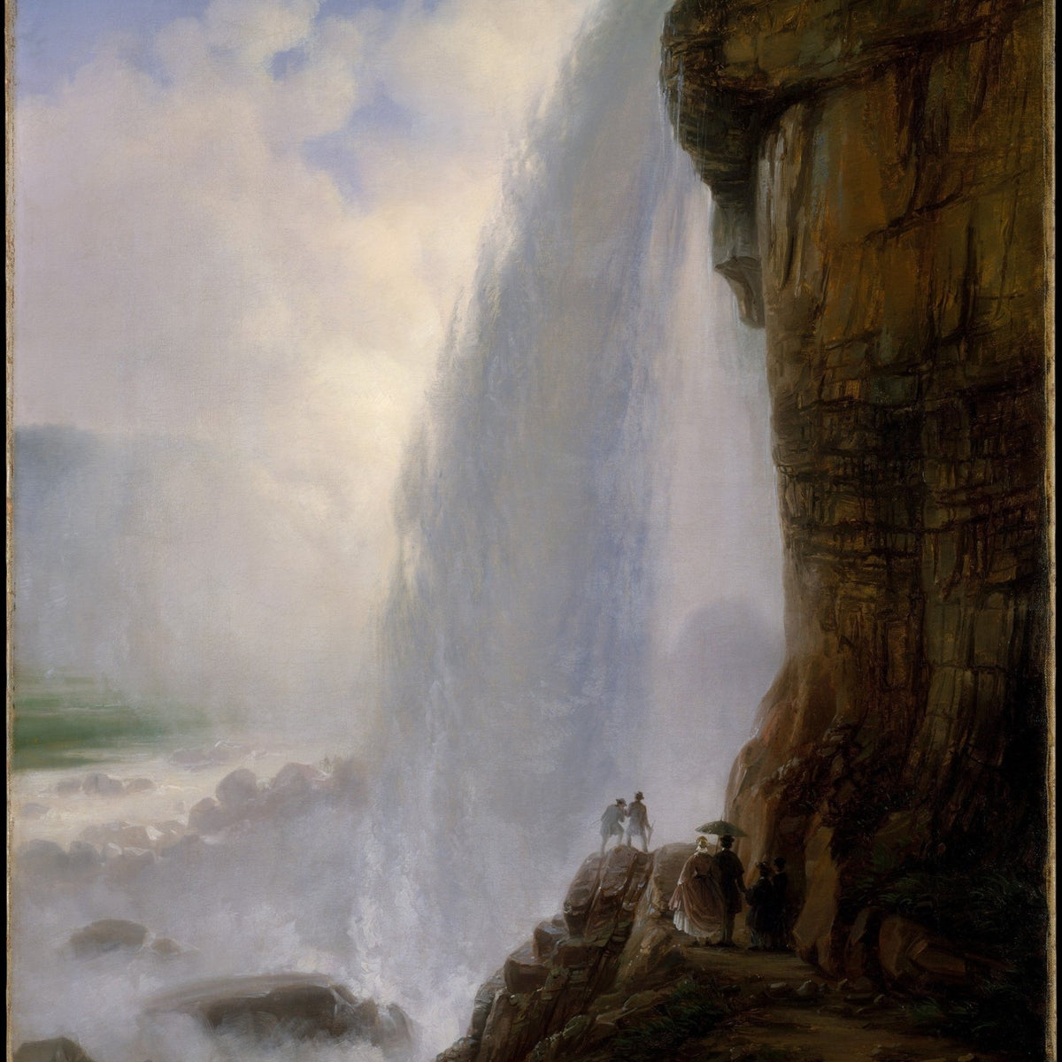 Visitors Beneath the Majestic Niagara Falls - Landscape Oil Painting - Oil Painting Haven