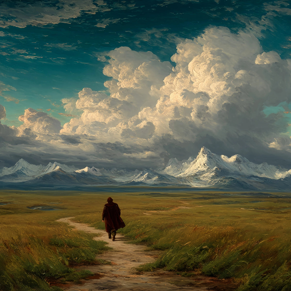 Wanderer Snowy Mountains Original Oil Painting For Sale - Oil Painting Haven