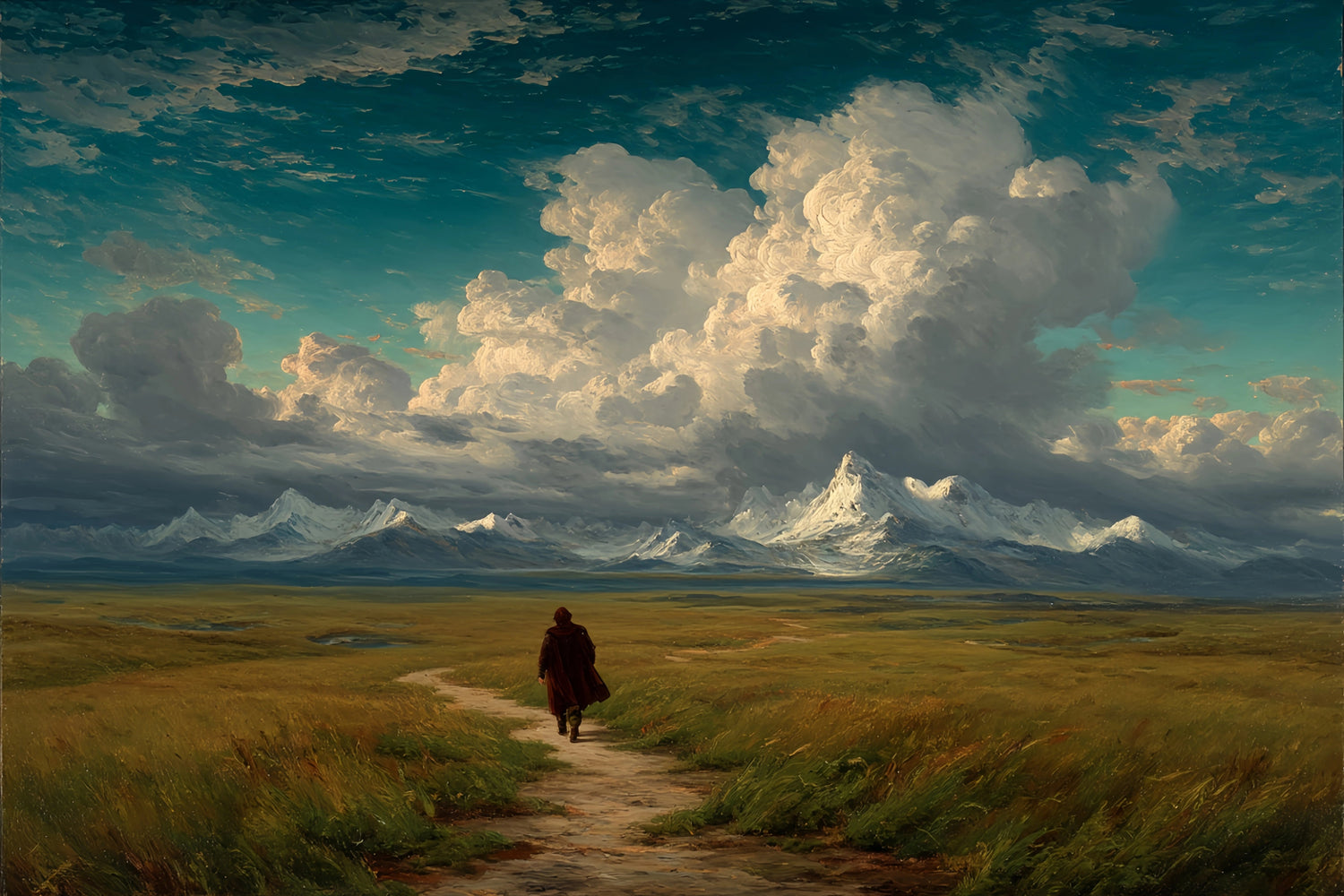 Wanderer Snowy Mountains Original Oil Painting For Sale - Oil Painting Haven