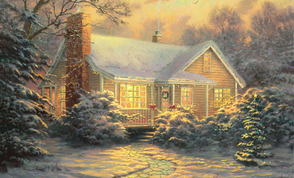 Warm Winter Cottage, Snow, Lights – Hand - Painted Landscape Oil Painting - Oil Painting Haven