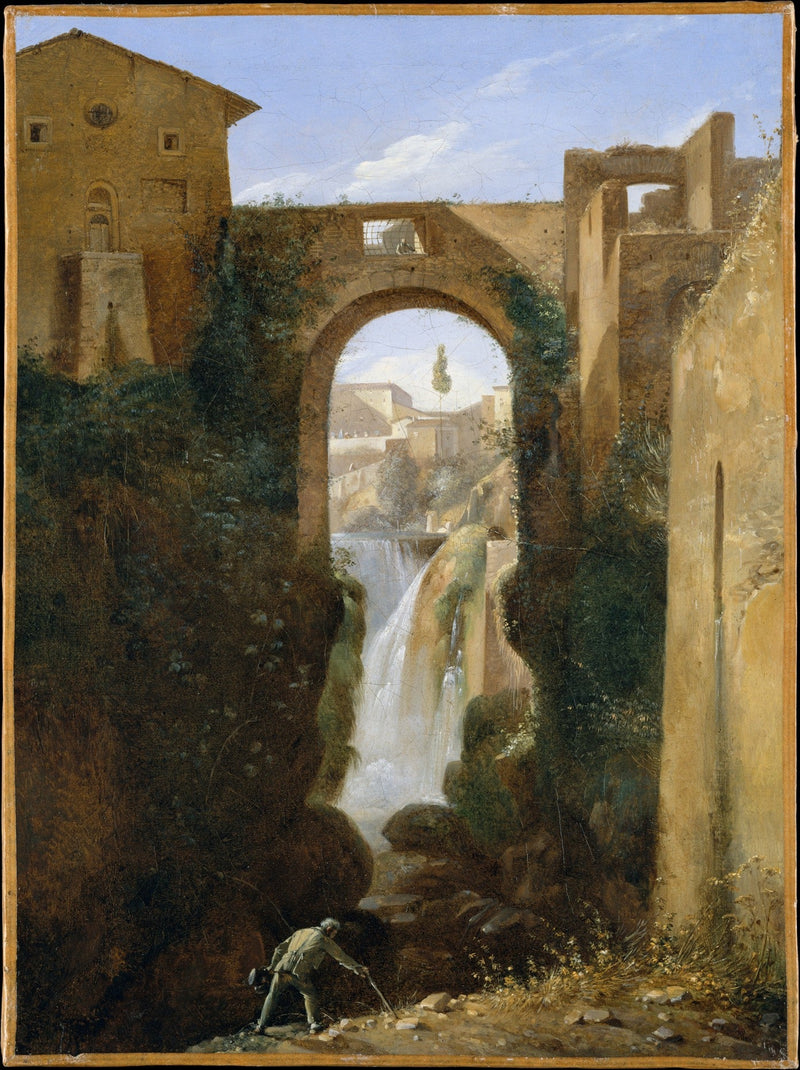 Waterfall Beneath the Ancient Stone Bridge - Landscape Oil Painting - Oil Painting Haven