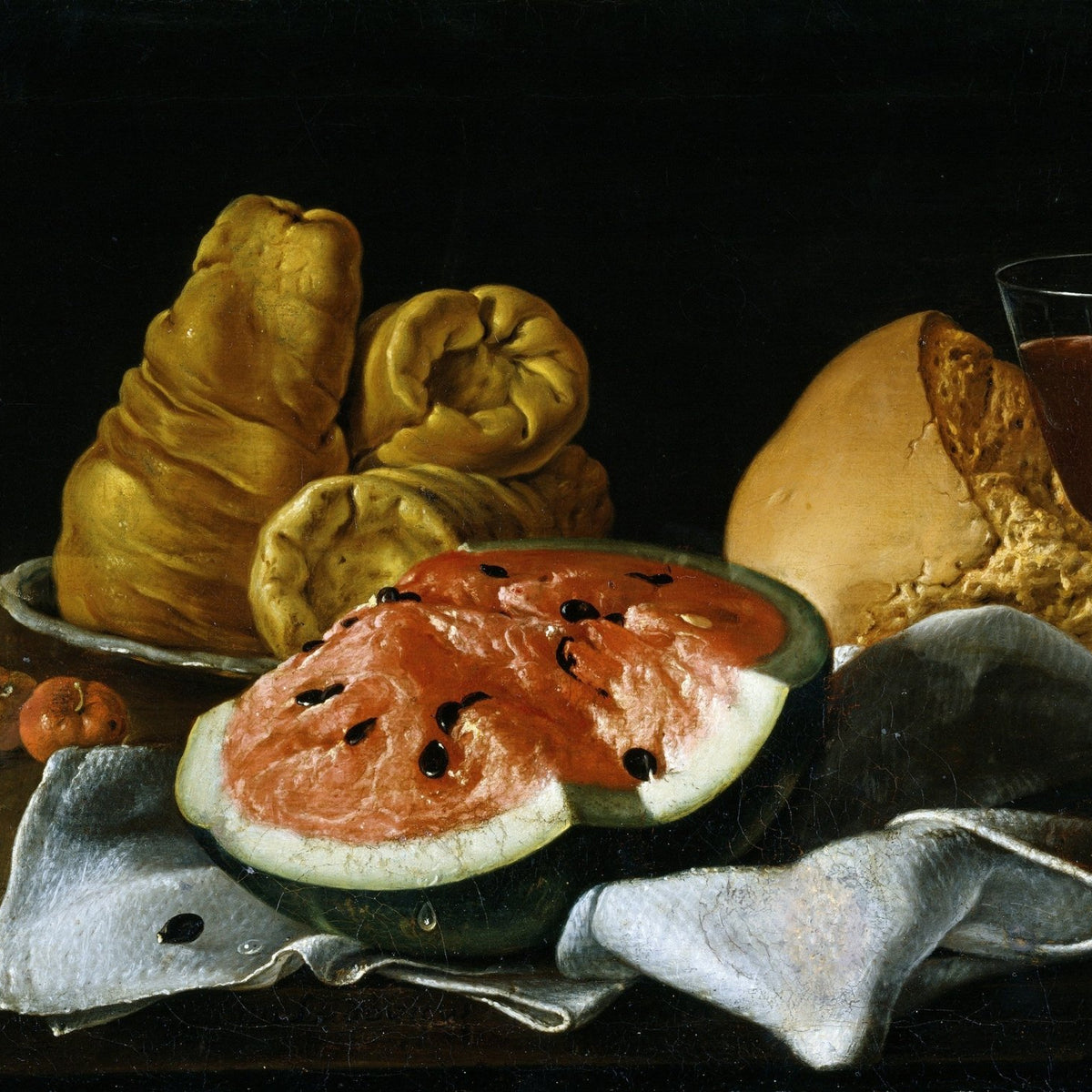 Watermelon, Bread and Wine Glass - Still Life Oil Painting - Oil Painting Haven