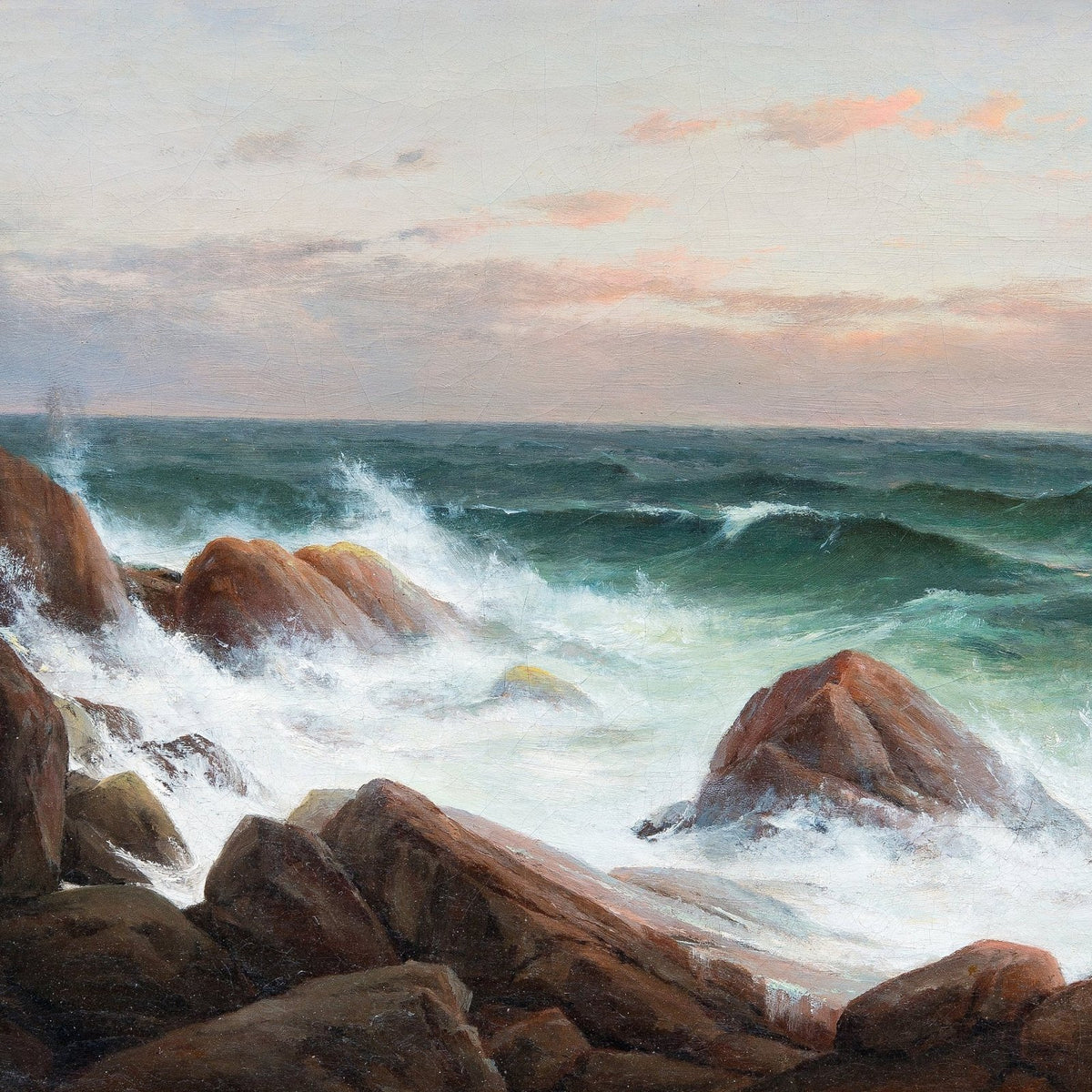 Waves Crashing on Rocky Coast – Hand - Painted Landscape Oil Painting - Oil Painting Haven