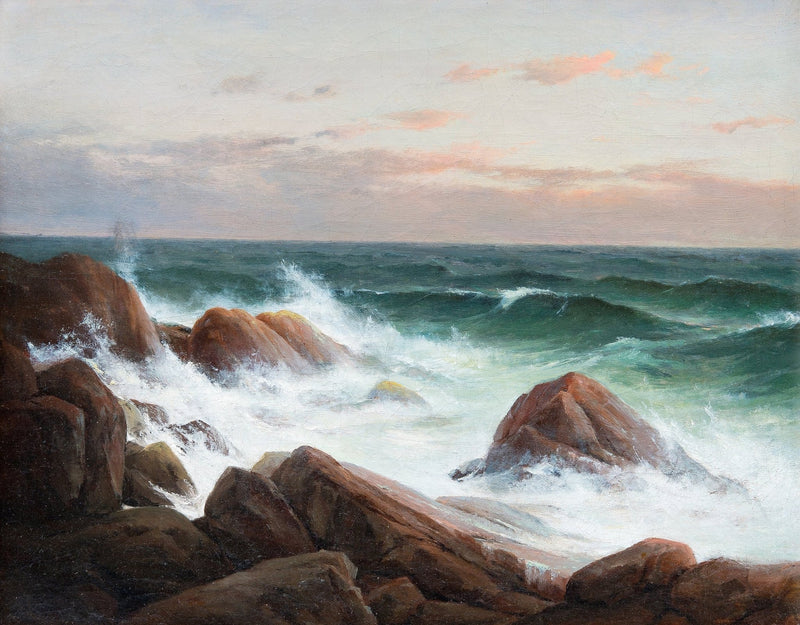 Waves Crashing on Rocky Coast – Hand - Painted Landscape Oil Painting - Oil Painting Haven