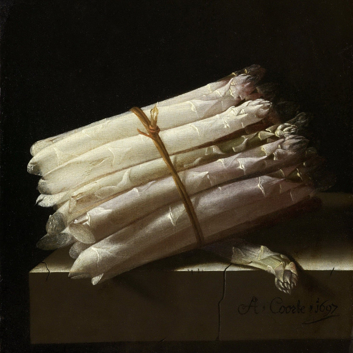 White Asparagus Bundle on Ledge - Still Life Oil Painting - Oil Painting Haven