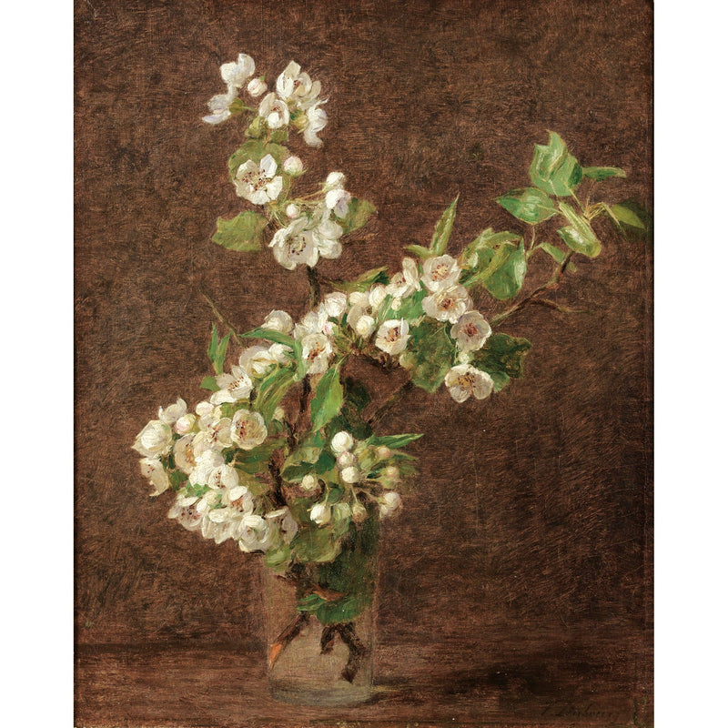 White Blossom Branch in Glass Vase– Floral Oil Painting - Oil Painting Haven