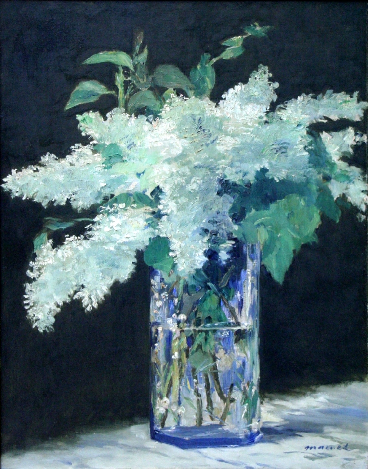 White Lilac Bouquet in Glass Vase Hand Painted - Floral Oil Painting - Oil Painting Haven