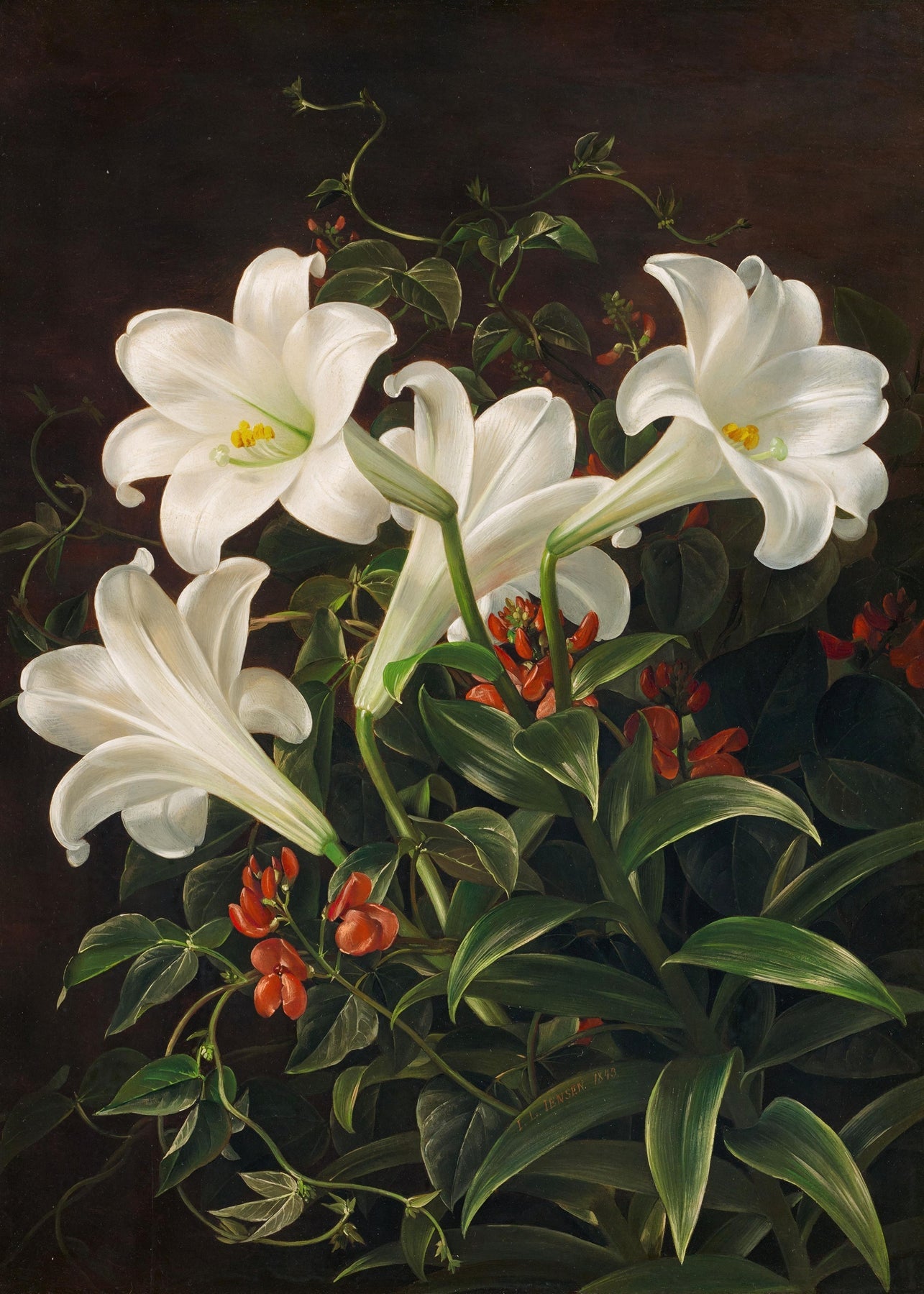 White Lilies with Green Leaves - Floral Oil Painting - Oil Painting Haven