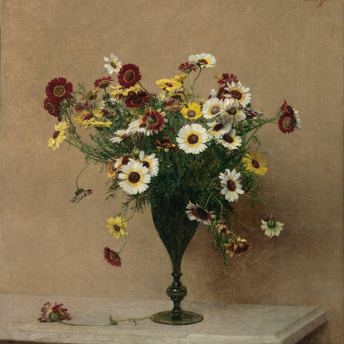 Wild Chrysanthemums in Elegant Vase Still Life - Floral Oil Painting - Oil Painting Haven