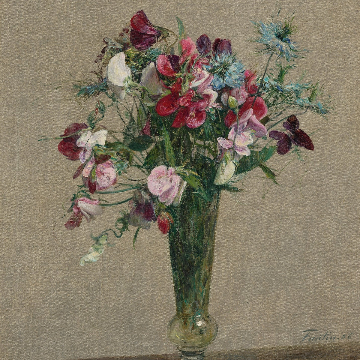 Wildflower Bouquet in Glass Vase Still Life - Floral Oil Painting - Oil Painting Haven