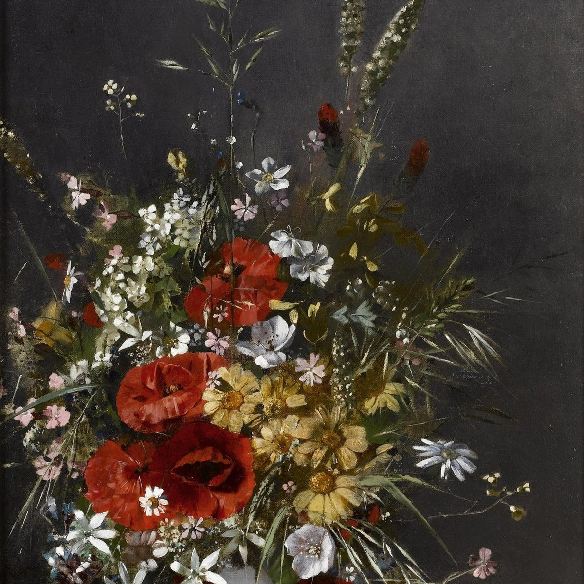 Wildflower Bouquet in White Vase Still Life – Floral Oil Painting - Oil Painting Haven