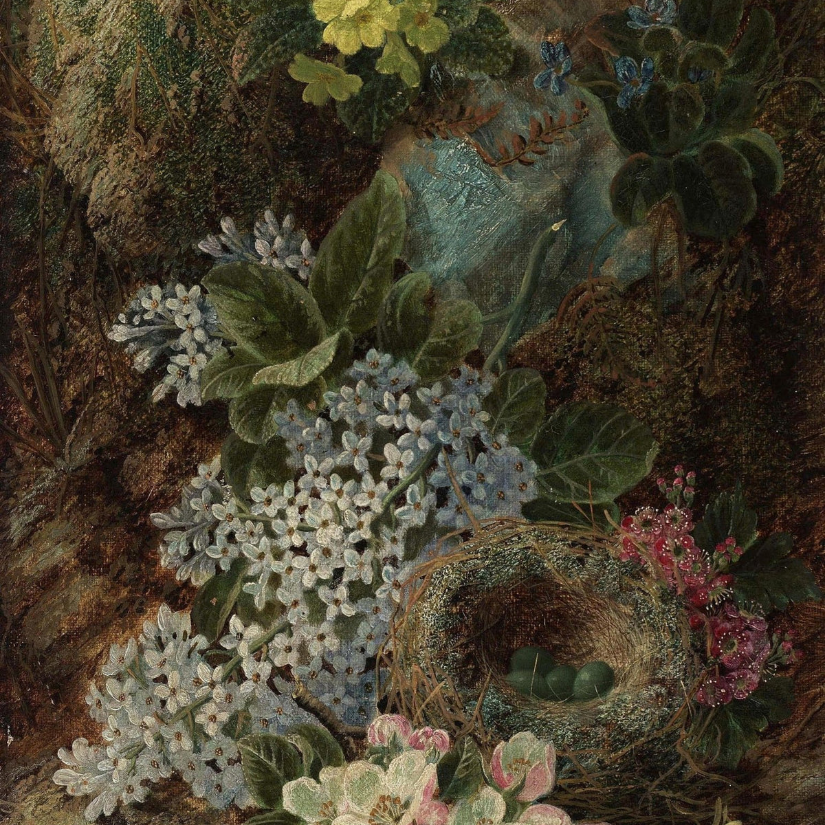 Wildflowers and Bird Nest Botanical Study – Floral Oil Painting - Oil Painting Haven