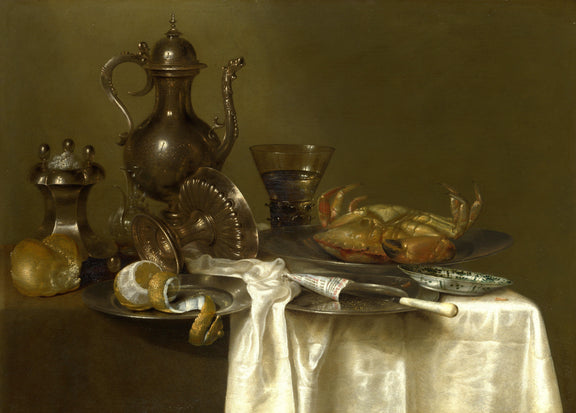 Pewter and Silver Vessels and a Crab - Oil Painting Haven Oil Painting Haven