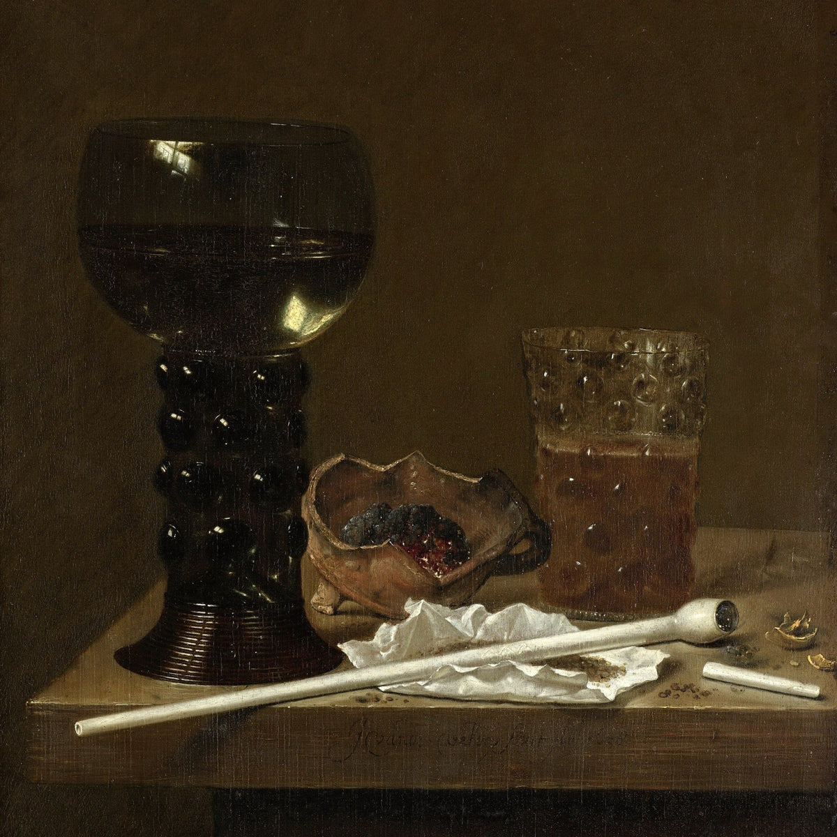 Wine Glass, Pipe and Tobacco Still Life - Still Life Oil Painting - Oil Painting Haven