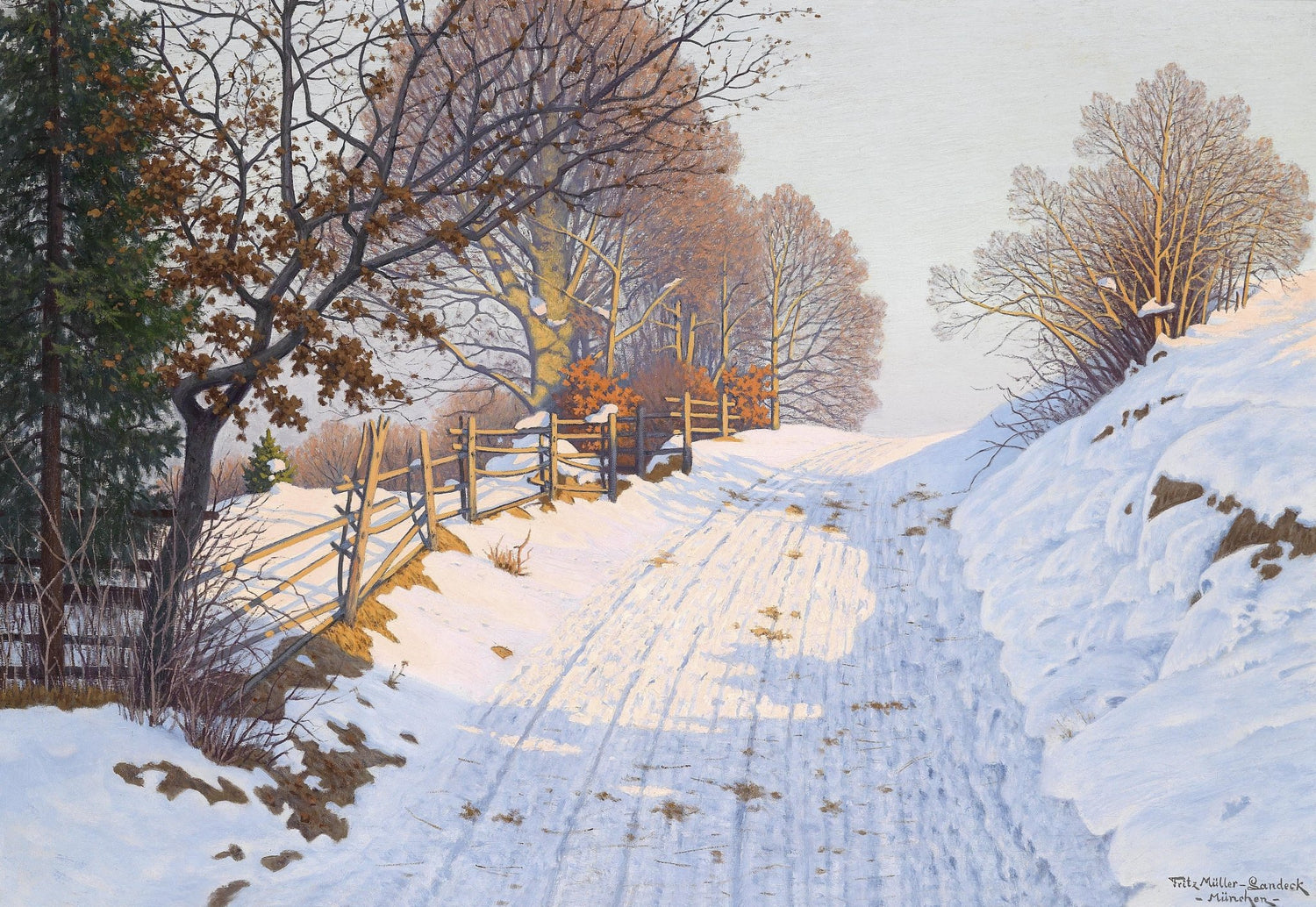 Winter Country Road in Snow | Hand - Painted Landscape Oil Painting - Oil Painting Haven