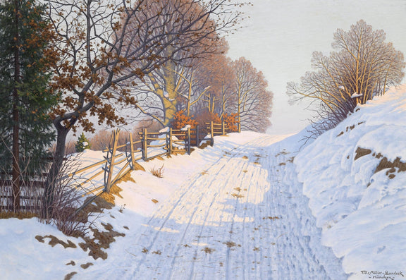 Winter Country Road in Snow | Hand - Painted Landscape Oil Painting - Oil Painting Haven