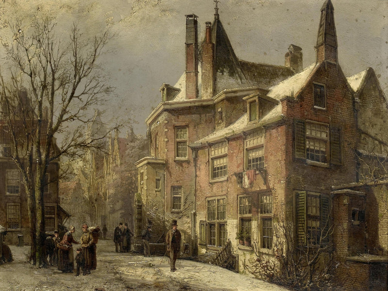 Winter European Street, Historic Houses – Landscape Oil Painting - Oil Painting Haven