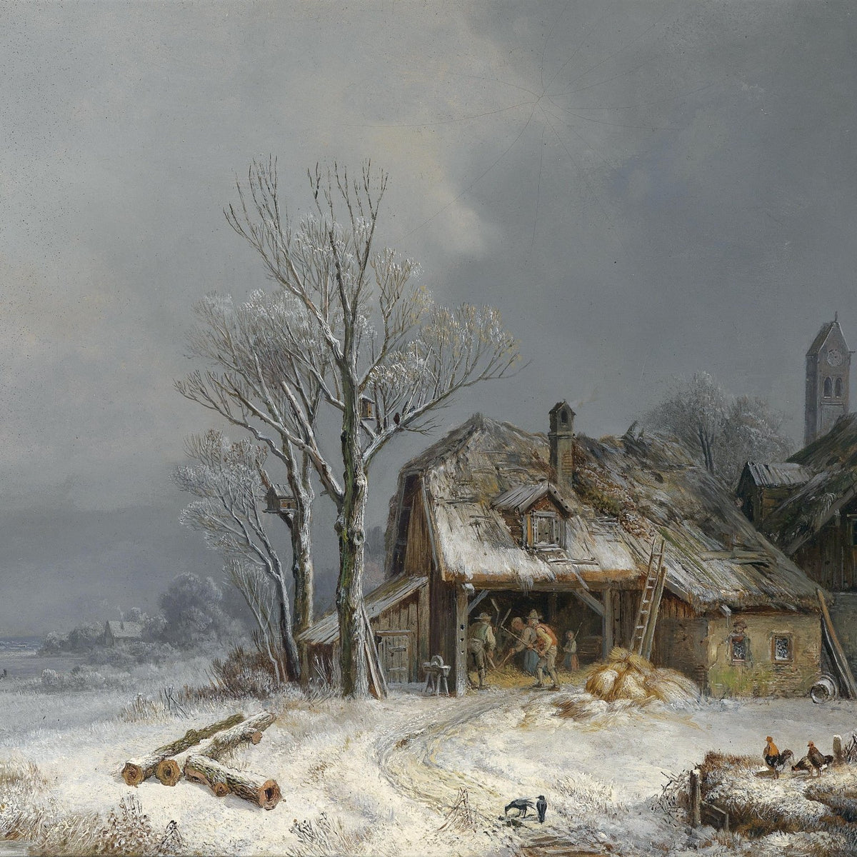 Winter Farmstead, Snowy Fields, Rustic Barn – Landscape Oil Painting - Oil Painting Haven
