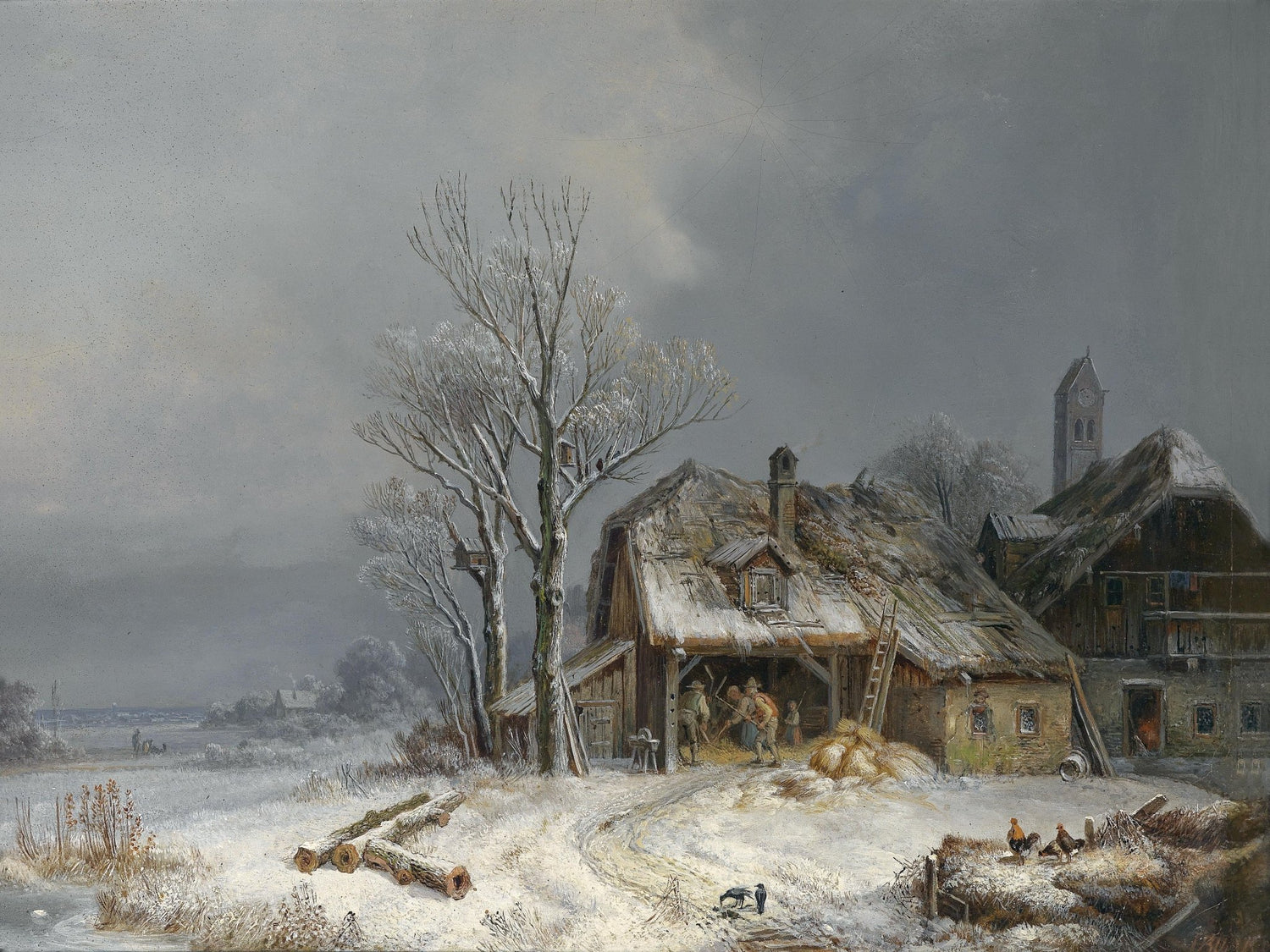 Winter Farmstead, Snowy Fields, Rustic Barn – Landscape Oil Painting - Oil Painting Haven