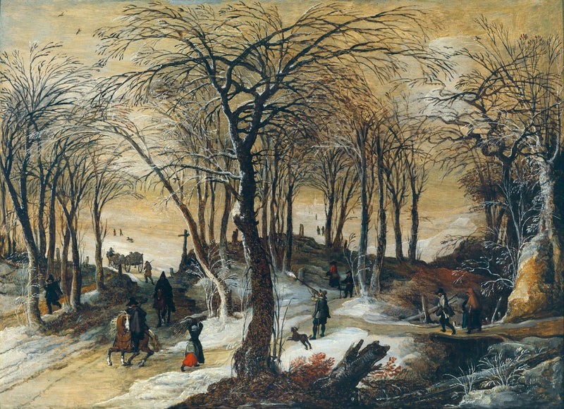 Winter Forest Path with Figures – Landscape Oil Painting - Oil Painting Haven