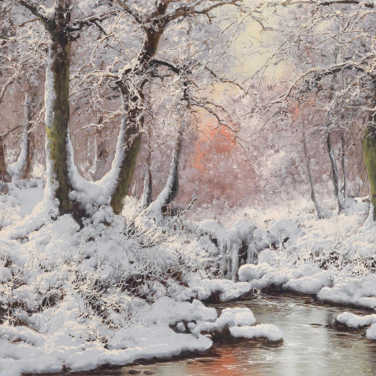 Winter Forest Stream After Snowfall – Hand - Painted Landscape Oil Painting - Oil Painting Haven