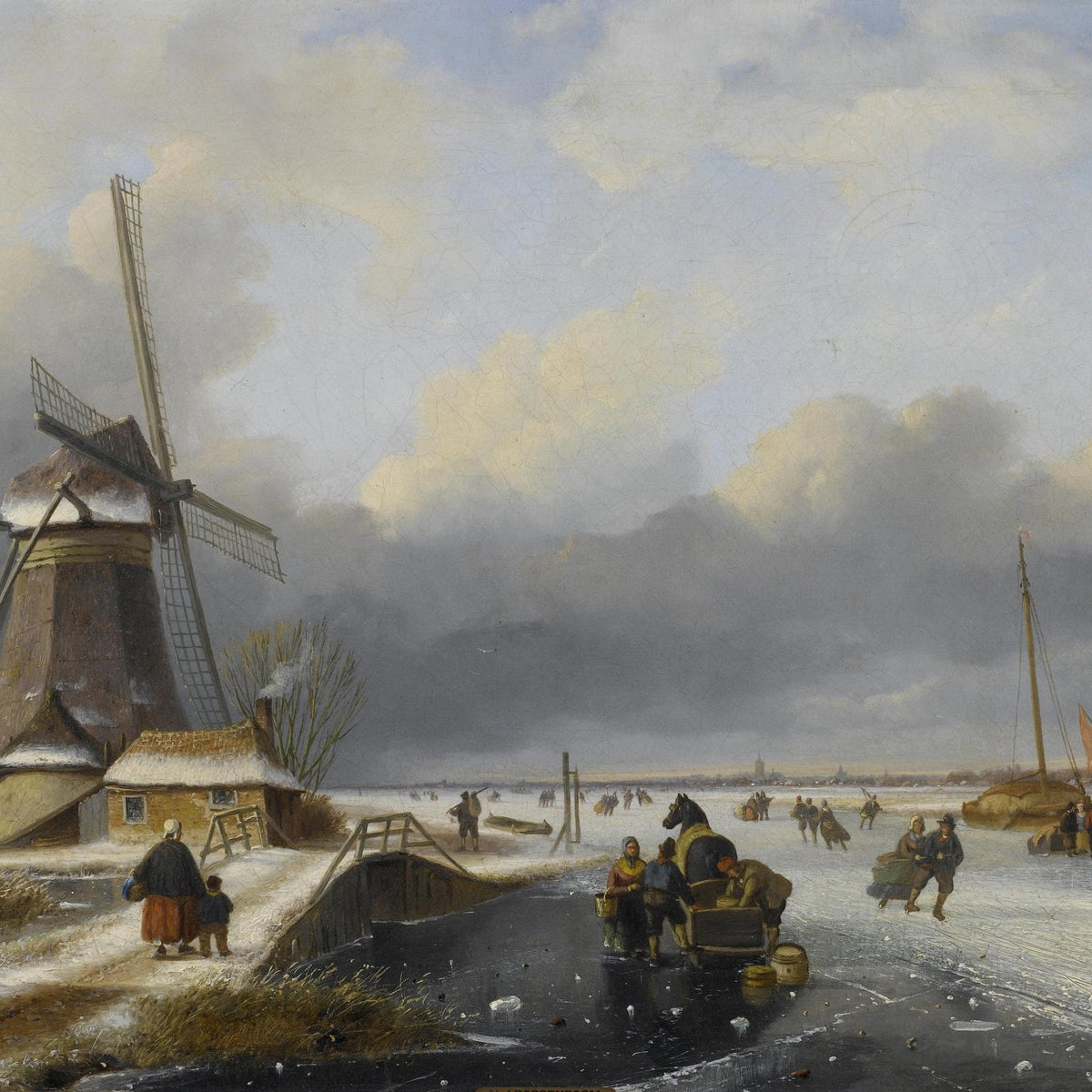 Winter Landscape, Windmill , Figures on Ice – Landscape Oil Painting - Oil Painting Haven