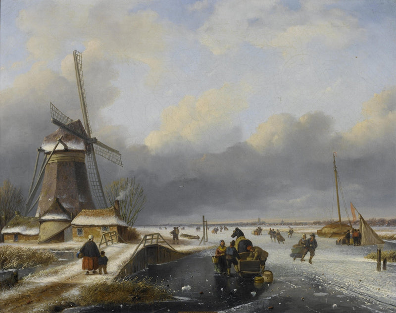 Winter Landscape, Windmill , Figures on Ice – Landscape Oil Painting - Oil Painting Haven