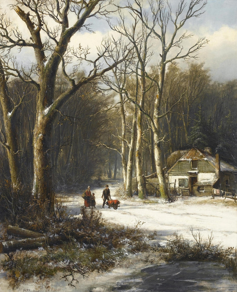 Winter Path with Cottage and Figures – Landscape Oil Painting - Oil Painting Haven