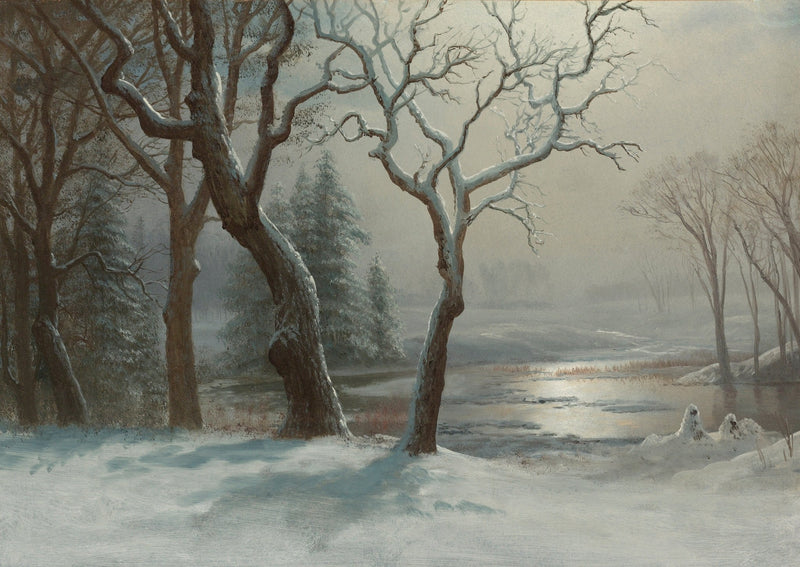 Winter River Landscape Oil Painting, Hand - Painted Snowy Forest Scene - Oil Painting Haven