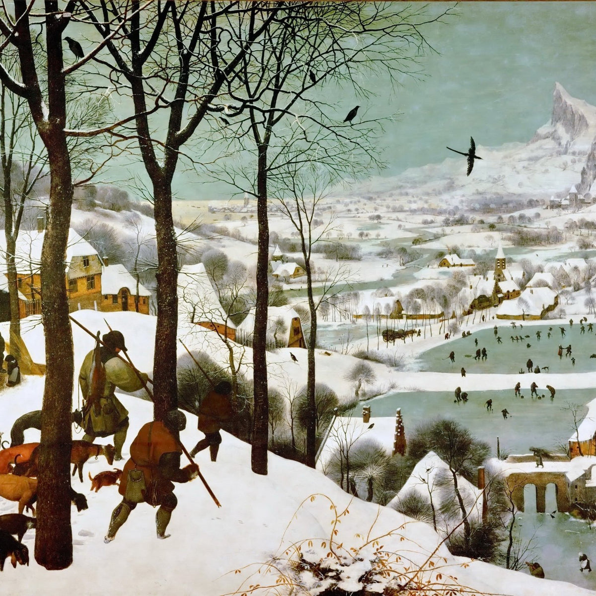 Winter Village with Hunters and Skaters - People Oil Painting - Oil Painting Haven