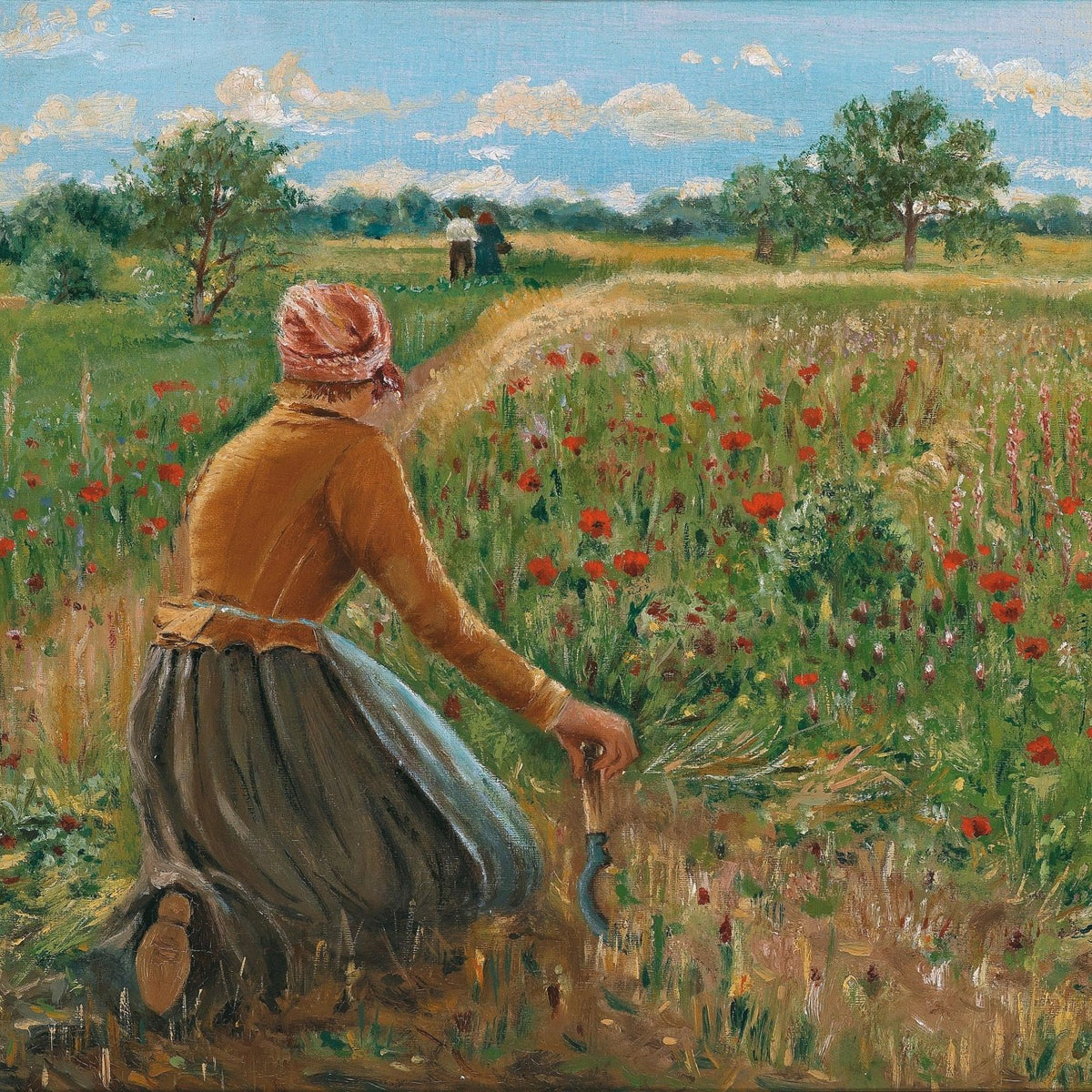 Woman Harvesting Wildflowers in Summer Field - People Oil Painting - Oil Painting Haven