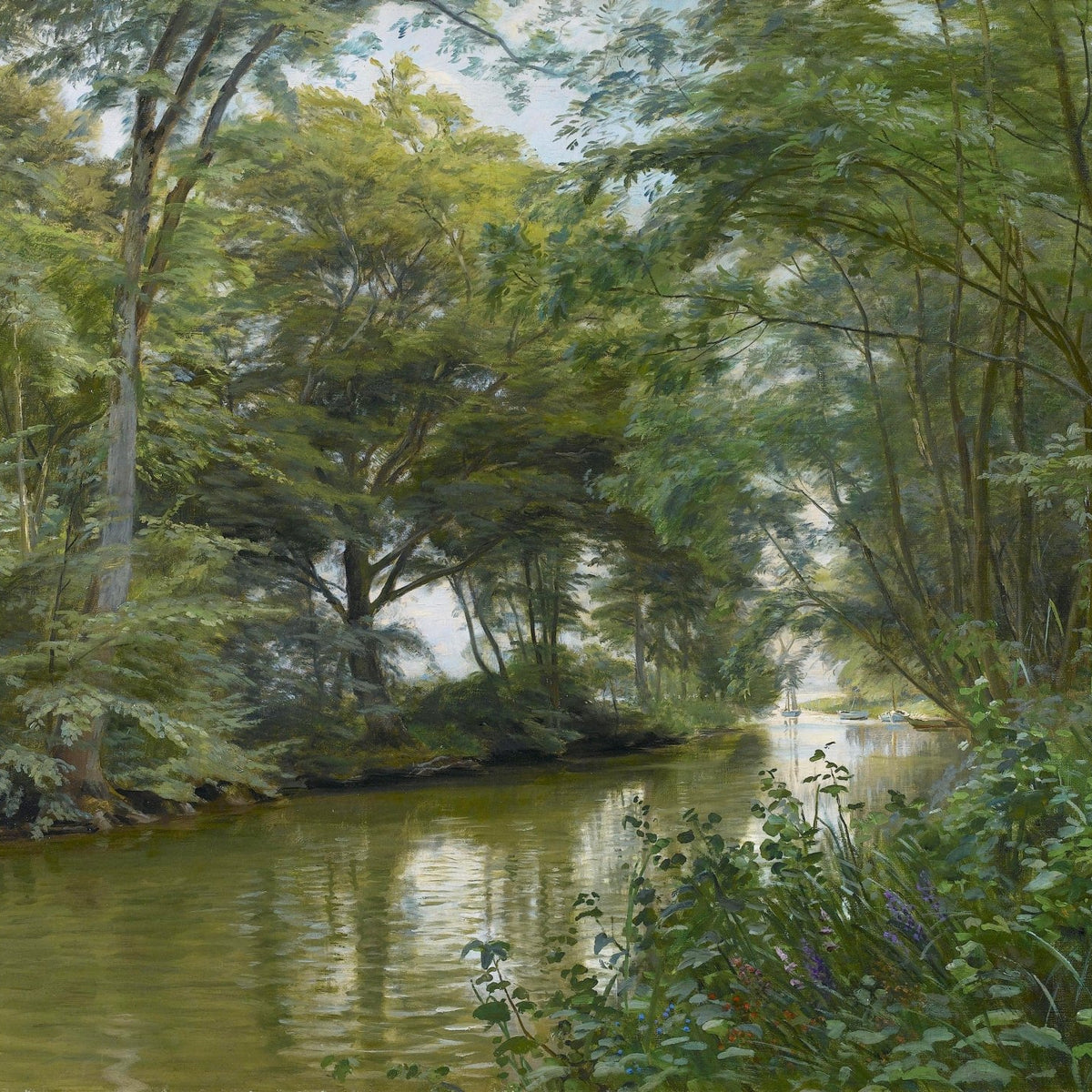 Wooded River Bend, Soft Light, Green Foliage – Landscape Oil Painting - Oil Painting Haven