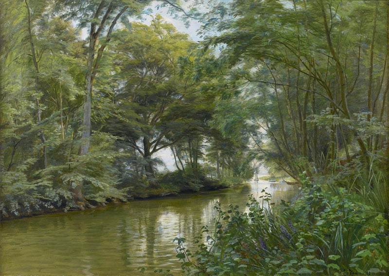Wooded River Bend, Soft Light, Green Foliage – Landscape Oil Painting - Oil Painting Haven
