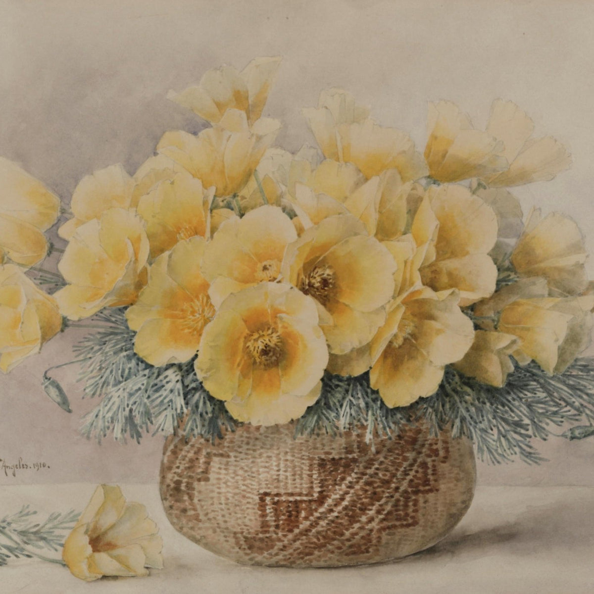 Yellow Poppy Bouquet in Decorative Vase – Floral Oil Painting - Oil Painting Haven