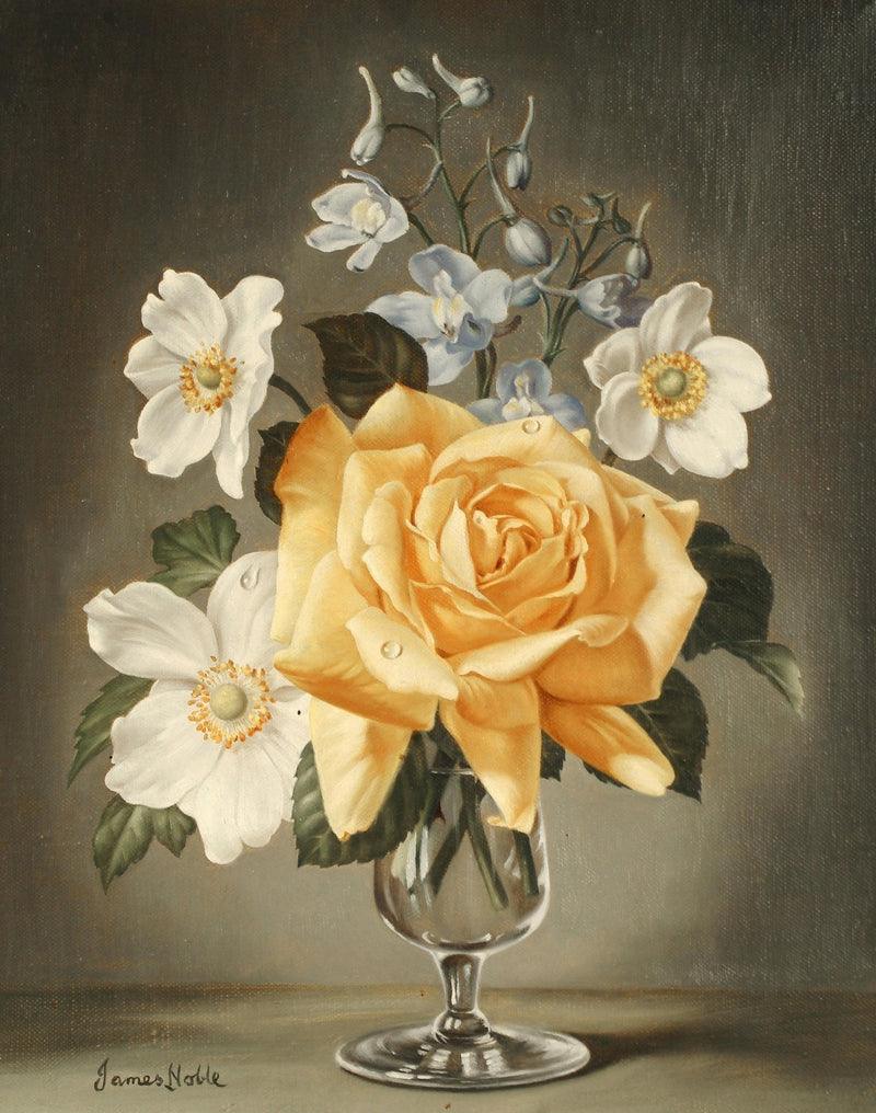 Yellow Rose in Glass Vase Still Life Art – Floral Oil Painting - Oil Painting Haven