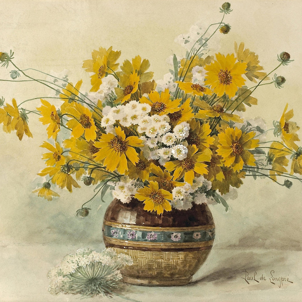 Yellow Wildflowers in Decorative Vase Still Life – Floral Oil Painting - Oil Painting Haven