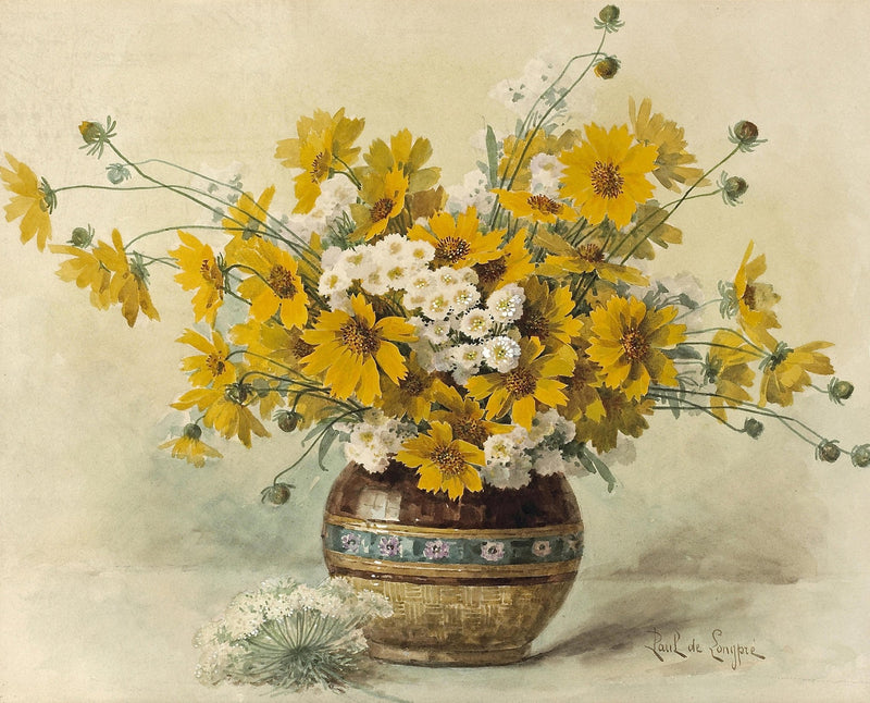 Yellow Wildflowers in Decorative Vase Still Life – Floral Oil Painting - Oil Painting Haven