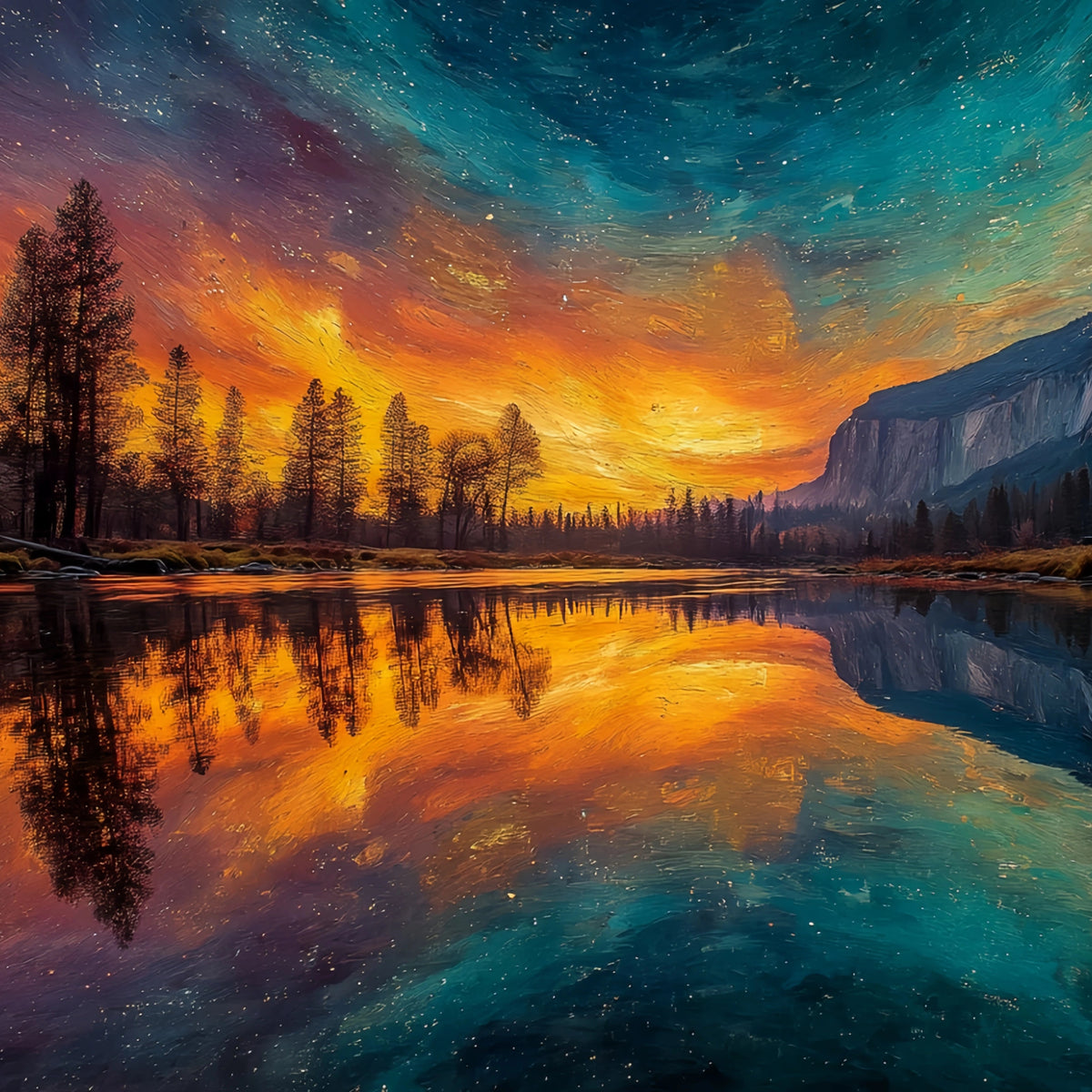 Yosemite Valley Sunset Starry Sky Original Oil Painting For Sale - Oil Painting Haven