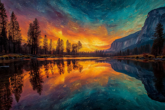 Yosemite Valley Sunset Starry Sky Original Oil Painting For Sale - Oil Painting Haven